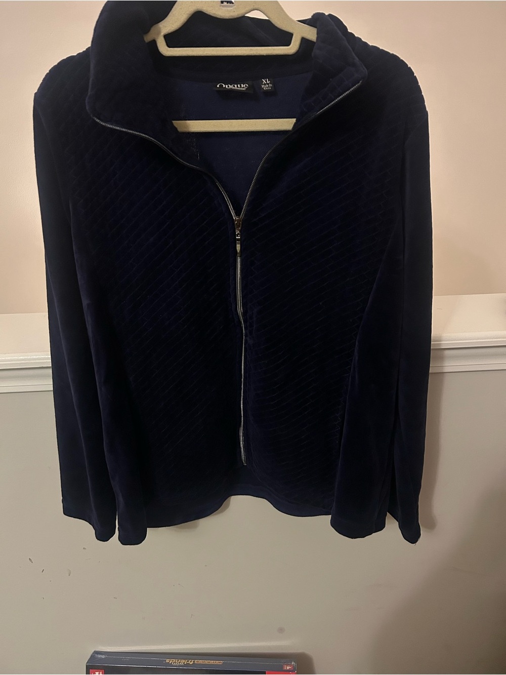 Onque Casual Navy Plush Full-Zip velour jacket